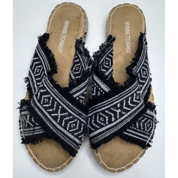 Minnetonka Women's Pepper Black & White Slide Sandals Size 7 - Picture 2 of 9